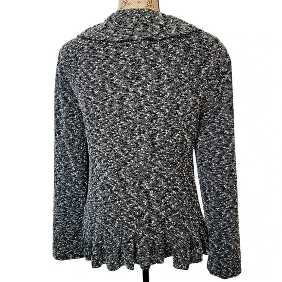 CYNTHIA ROWLEY Women's Regular Marbled Ruffle Sweater Cardigan Size Small Black - Picture 3 of 14